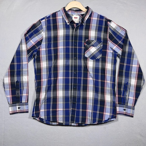 Levi's Other - Levis Plaid Button Down Shirt Teen XL Regular Fit Blue White Red Casual Western